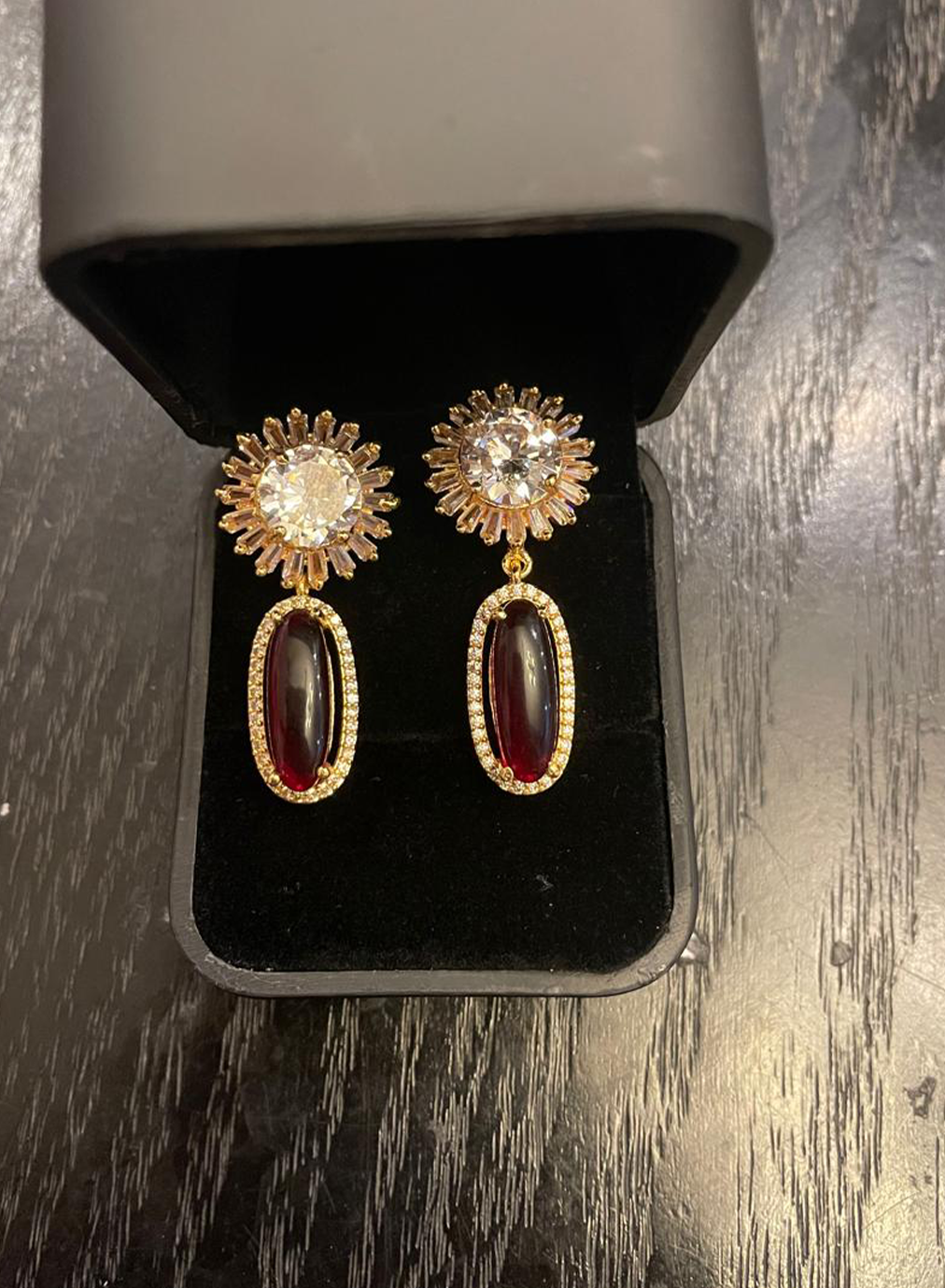 1 karat American diamond maroon danglers