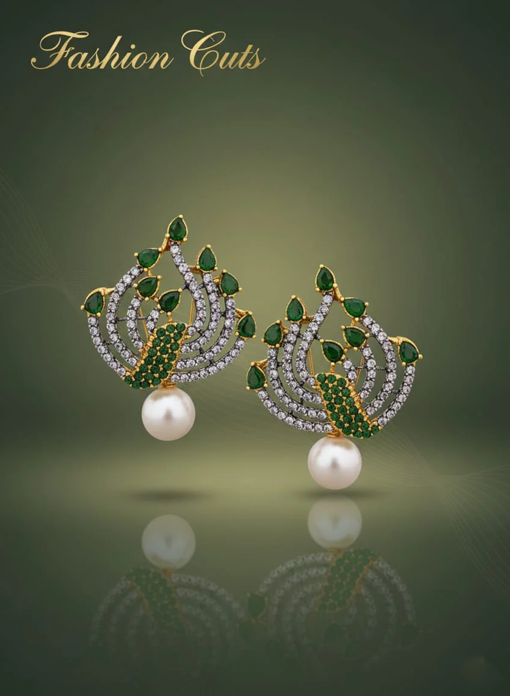 Pearl Drop Peacock Motif Stud Earings