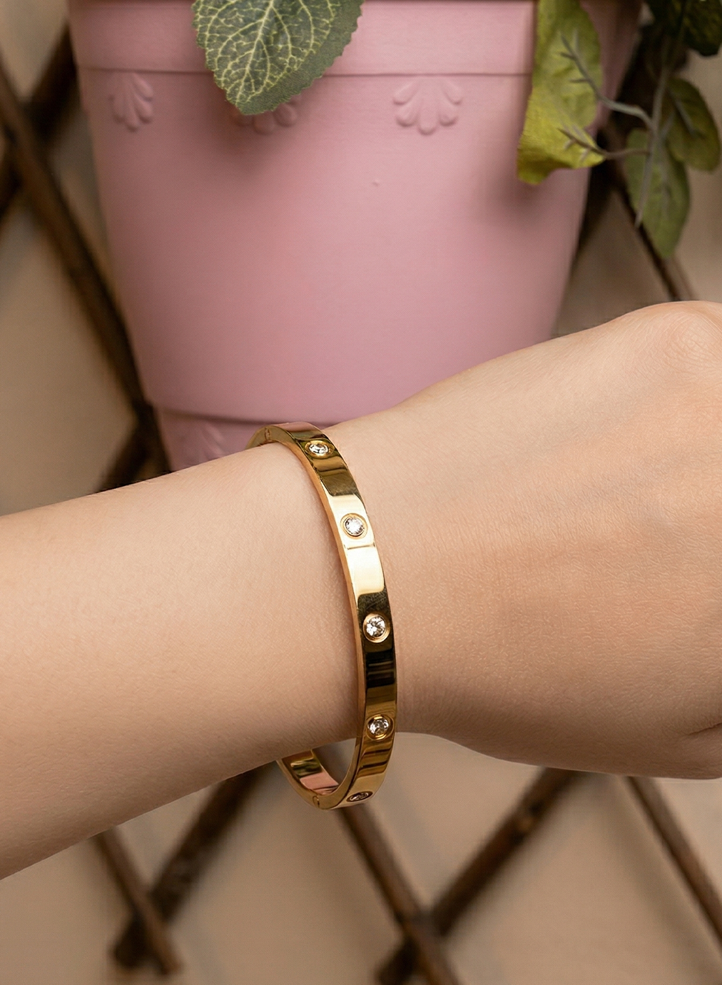 Golden Stone Cartier Stainless Steal Openable Cuff