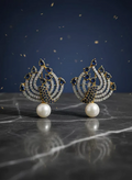 Pearl Drop Peacock Motif Stud Earings