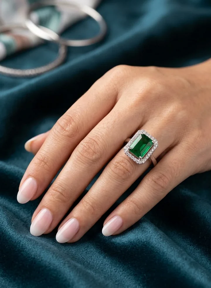 Estele Rhodium Plated Crystal Rings